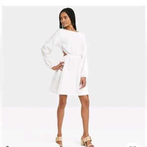 NWT  Women's Balloon Long Sleeve Mini A-Line Dress Universal Thread white large